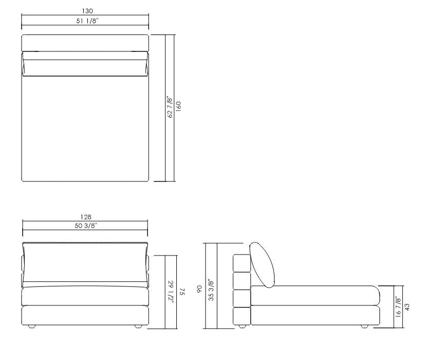 CHAISE SIN BRAZOS 130 CM ABITO