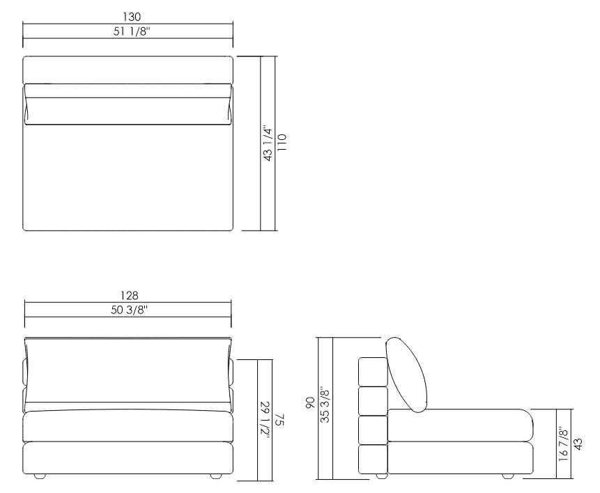 MODULO SIN BRAZOS 130 CM ABITO