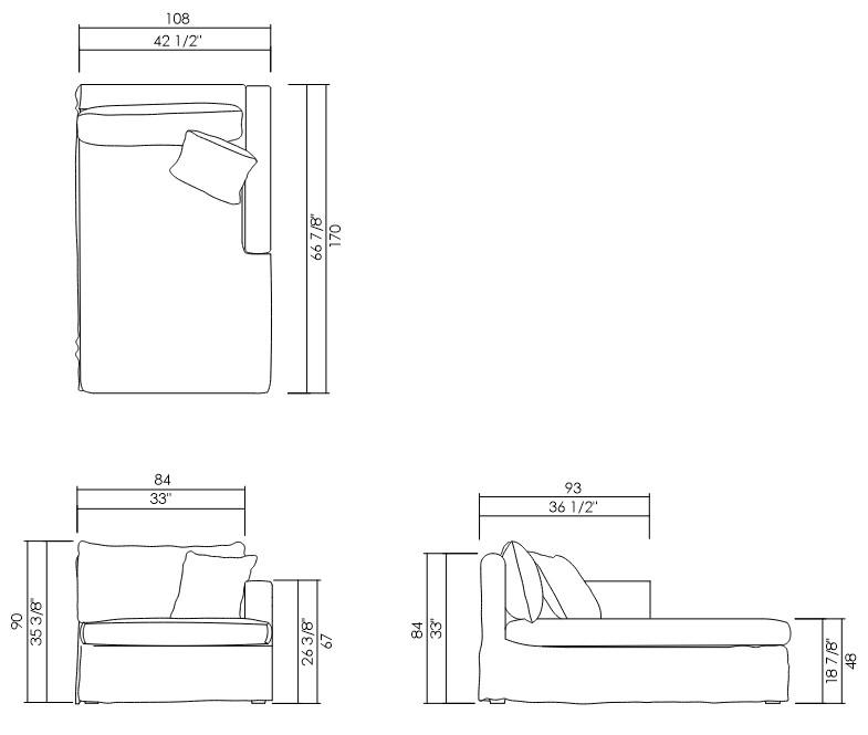 CHAISE DIR/IZQ 108 CM PARKA