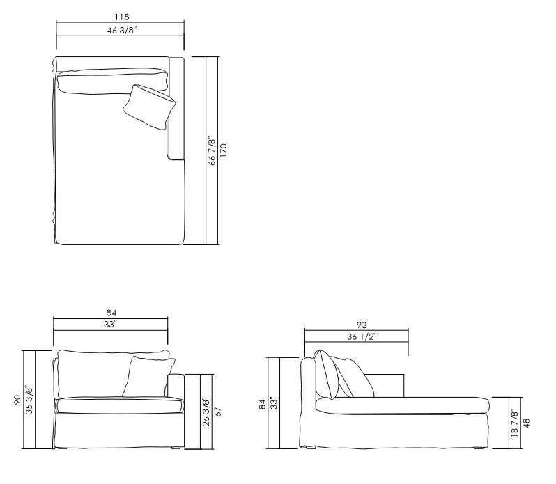 CHAISE DIR/IZQ 118 CM PARKA